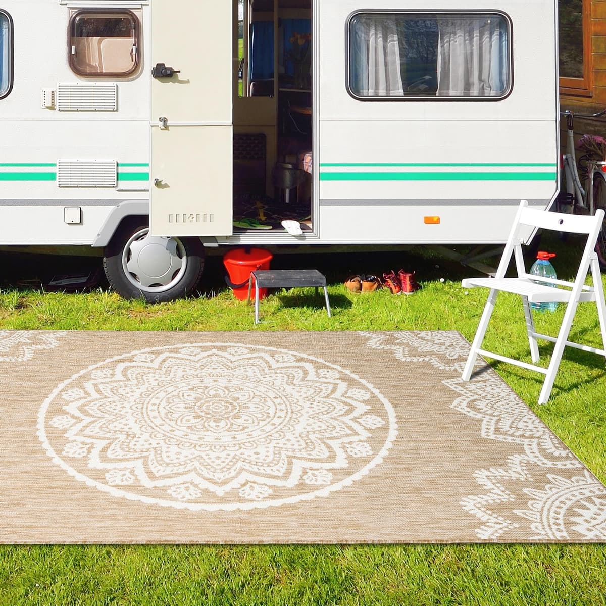 homeart Outdoor Rug - Easy-Clean, Durable, Stain-Resistant, Weather & UV Resistant Indoor & Outdoor Rugs for Porch, Deck, Balcony, Garden, Picnic and Patio | Mandala Natural, Cream - 120x170cm — view 3