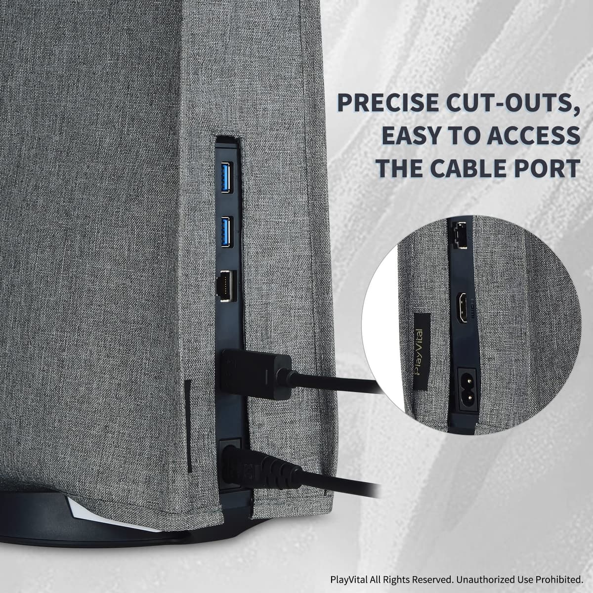 PlayVital Funda Antipolvo Vertical para ps5 - Cubierta Protectora Antirrayas y Anti-Agua, Doble Capa con Forro Suave, Compatible con ps5 Digital & Estándar, Accesorio para Consola (Gris) — view 4