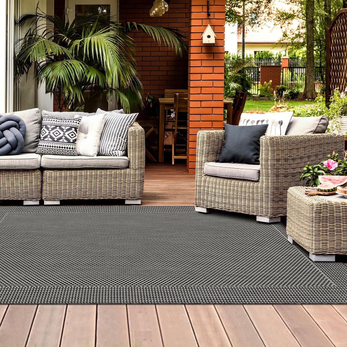 homeart Outdoor Rugs | Easy-Cleaning Indoor & Outdoor Area Rugs for Porch, Deck, Balcony, Garden, Picnic, Kitchen, Hallway | UV & Weather-Resistant Large Patio Rug Mats | Anthracite Cream 80 x 150 cm — view 2