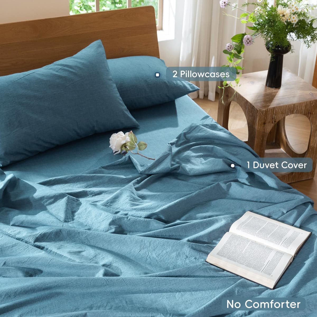 MooMee Bedding Duvet Cover Set 100% Washed Cotton Linen Like Textured Breathable Durable Soft Comfy (Tannish Linen Grey, King) — view 101