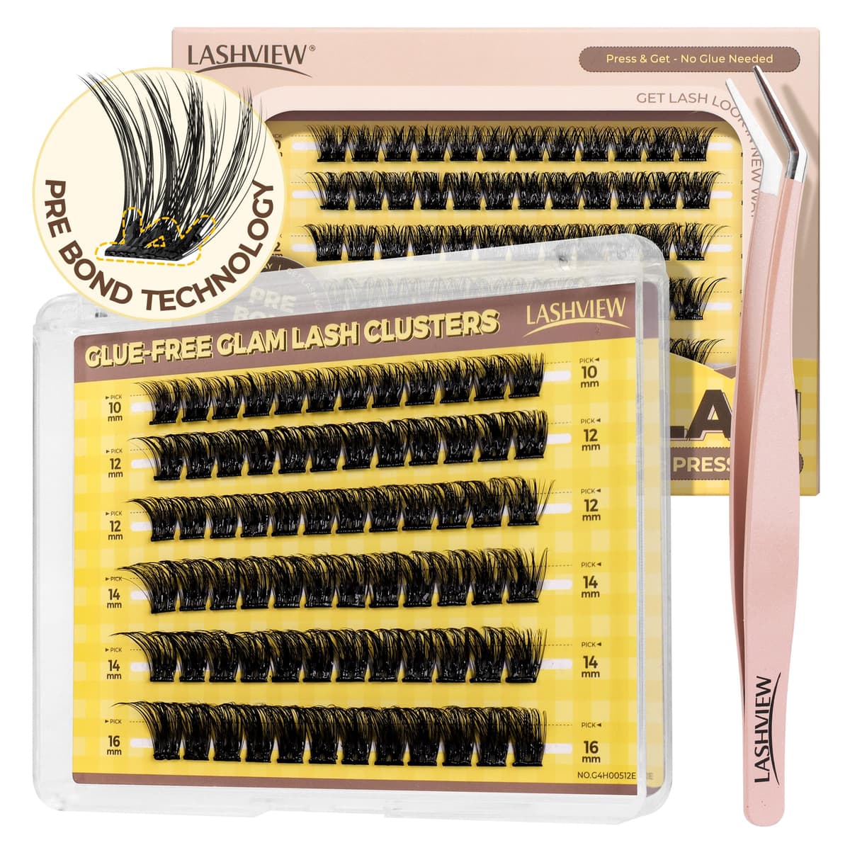 LASHVIEW Self Adhesive Lashes Clusters Eyelashes, 5+ Days Wear Press-on Lashes 10-16mm Individual Lash Extension Kit with Tweezers, No Glue Needed Natural DIY Kit (ZNF23)