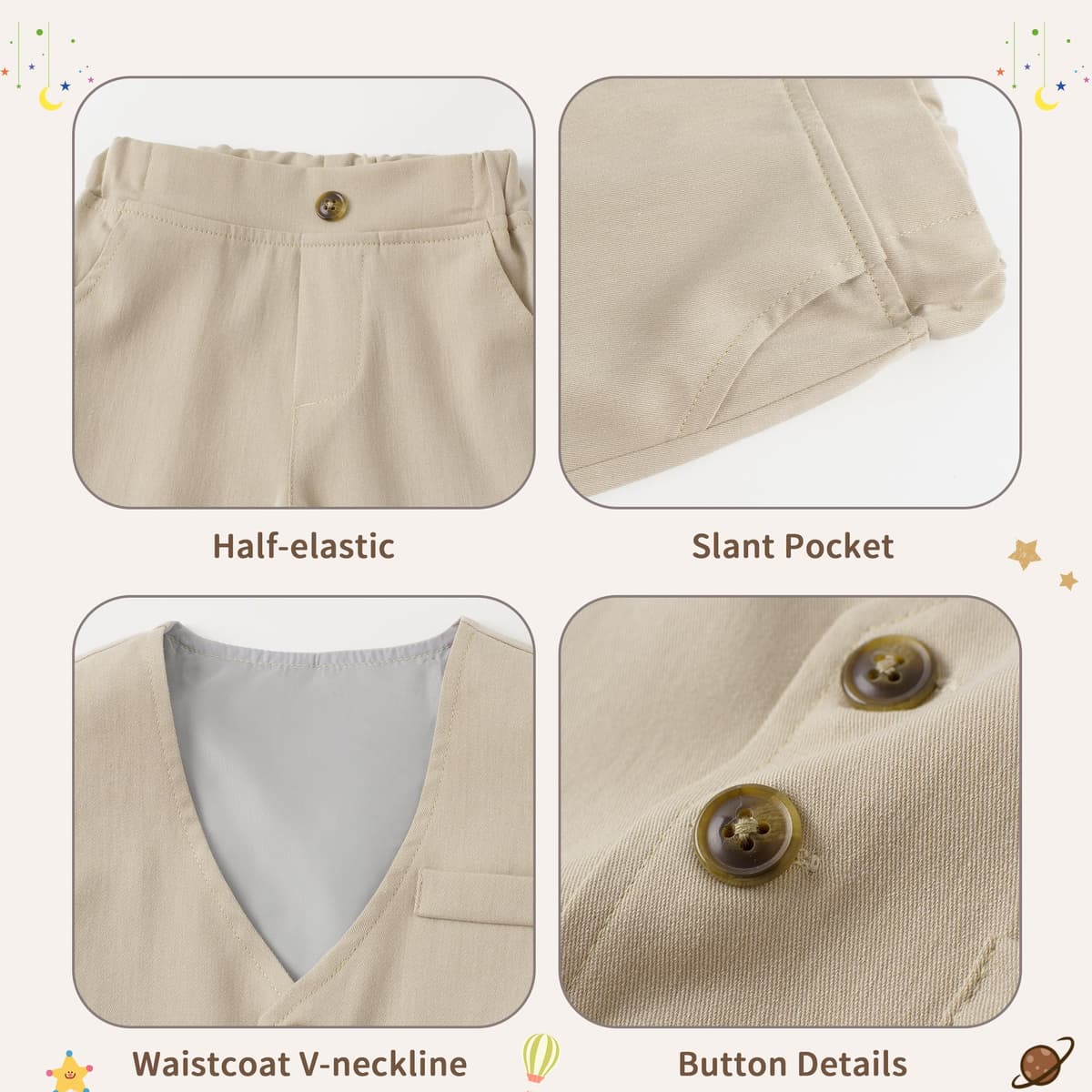 Volunboy Baby Boys Gentleman Suit, Toddler Formal Waistcoat Outfit Wedding Shirts + Vest +Bow Tie 4 PCS Set — view 3