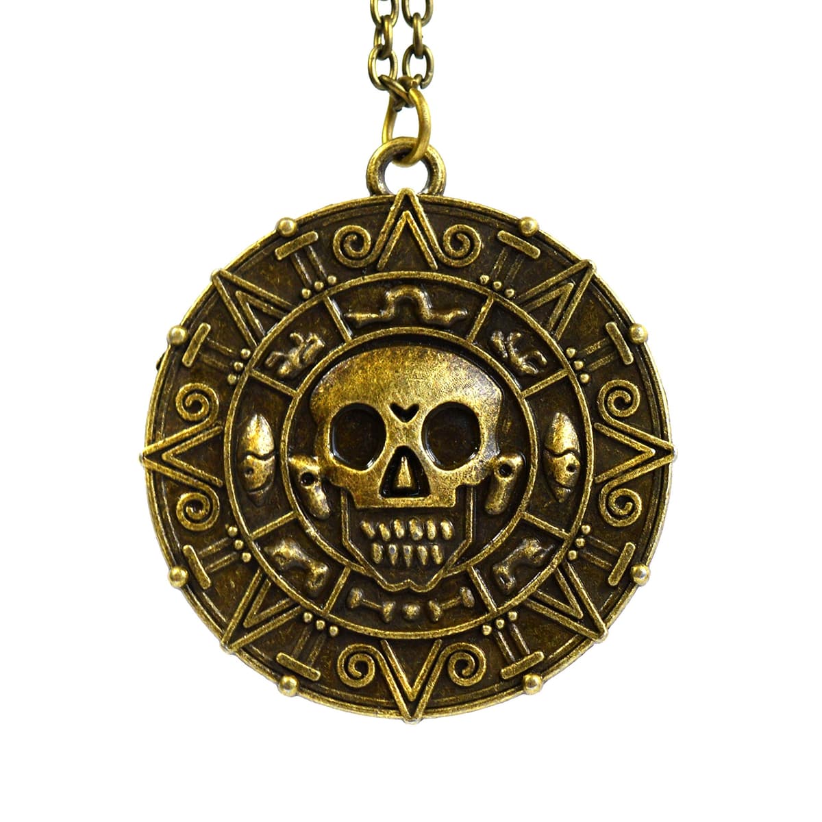 Pirates of the Caribbean Aztec Coin Medallion Skull Charm Necklace
