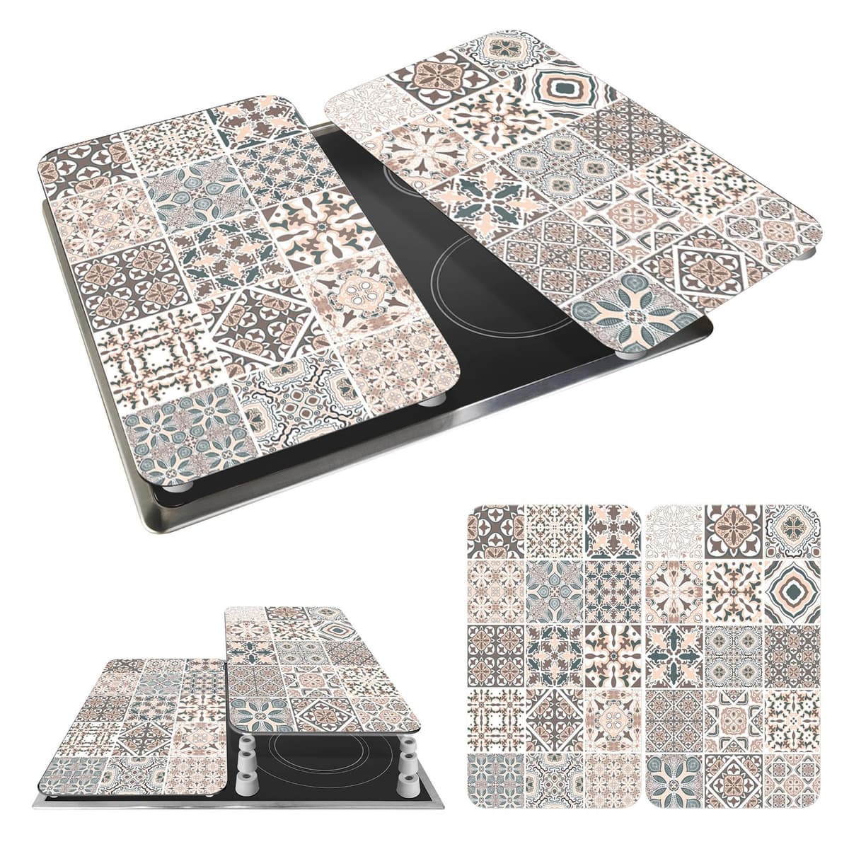 WENKO Placas protectoras para cocina Mod Azulejo, ajustable en altura para todo tipo de cocinas, tabla de cortar y protector contra salpicaduras, vidrio, 30 x 52 cm, juego de 2