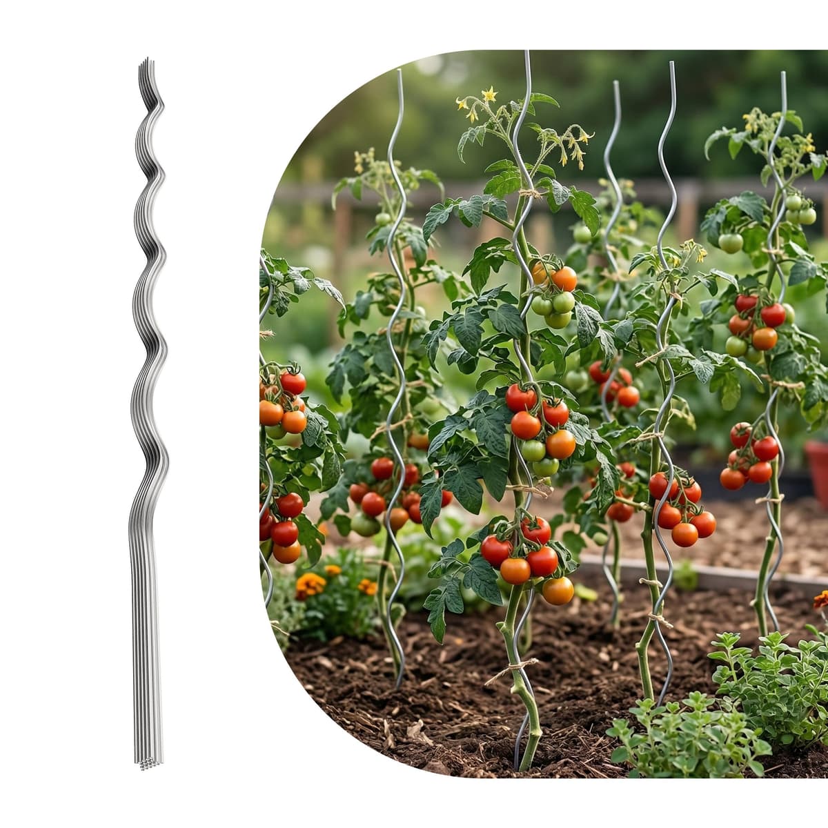 Relaxdays Varillas espirales para Tomates, Set de 20, Acero galvanizado, 150 cm, Ø5 mm, Soporte Plateado — view 3