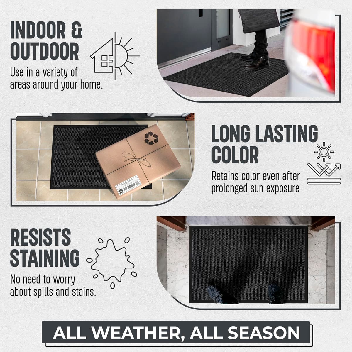 TrendMakers Door Mat Indoor & Outdoor Non-Slip Rubber Backed door mats indoor Super Absorbent Washable Dirt Trapper doormats - Durable & wrinkle-free Barrier Rug (Anthracite/Black - 40cm x 60cm) — view 4
