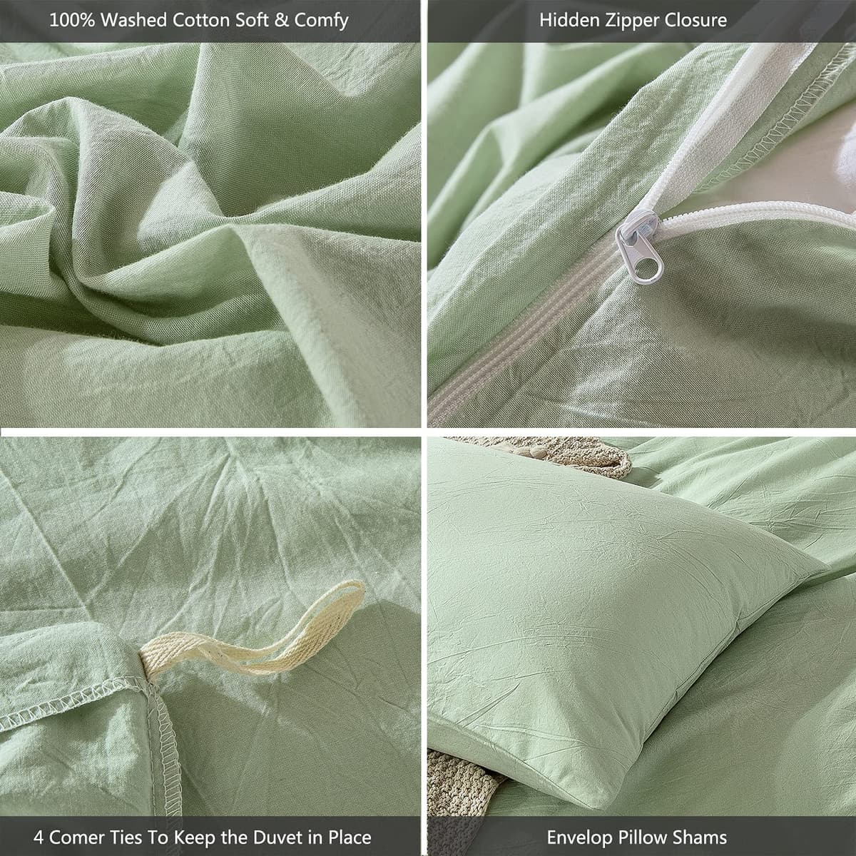 MooMee Bedding Duvet Cover Set 100% Washed Cotton Linen Like Textured Breathable Durable Soft Comfy (Tannish Linen Grey, King) — view 192
