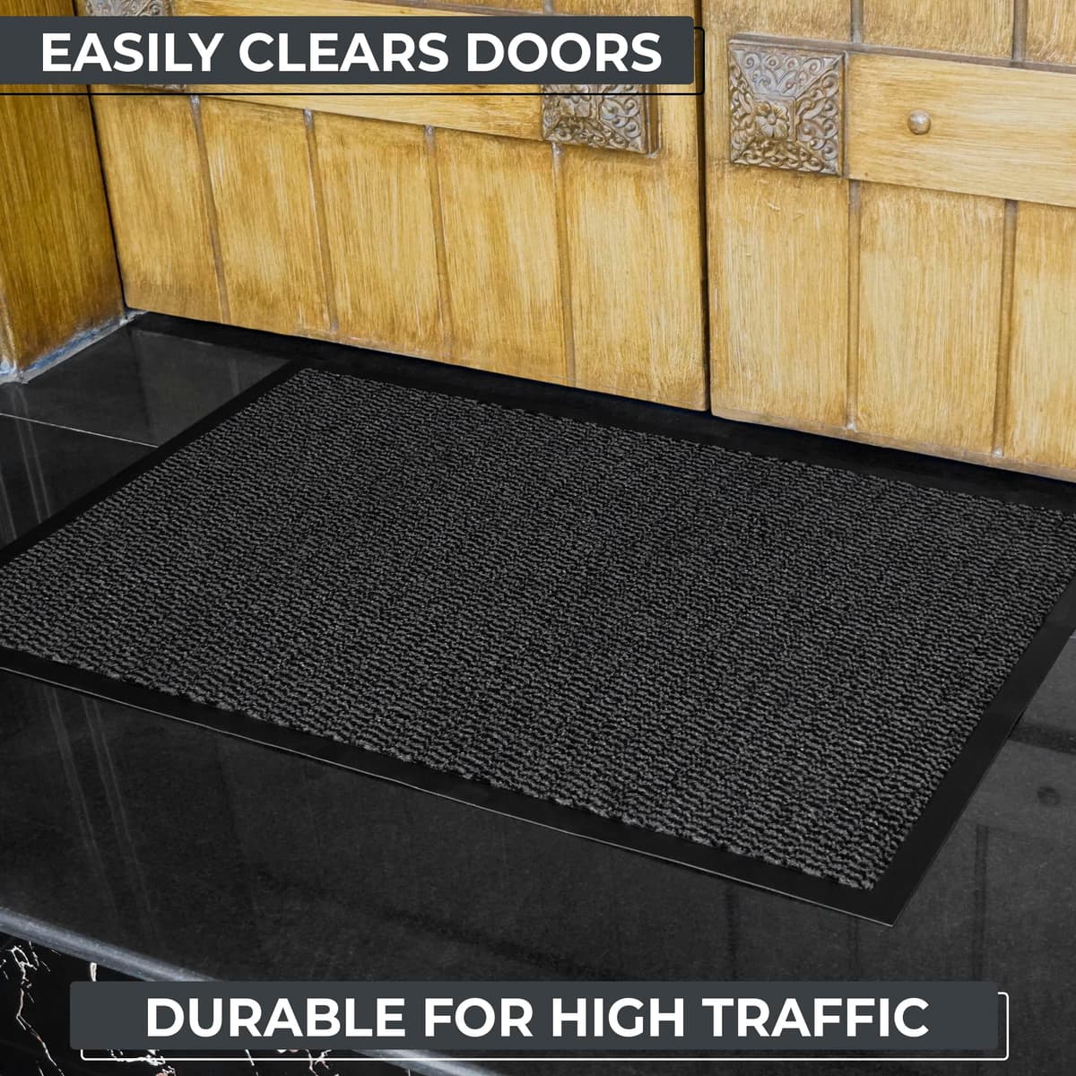 TrendMakers Door Mat Indoor & Outdoor Non-Slip Rubber Backed door mats indoor Super Absorbent Washable Dirt Trapper doormats - Durable & wrinkle-free Barrier Rug (Anthracite/Black - 40cm x 60cm) — view 7