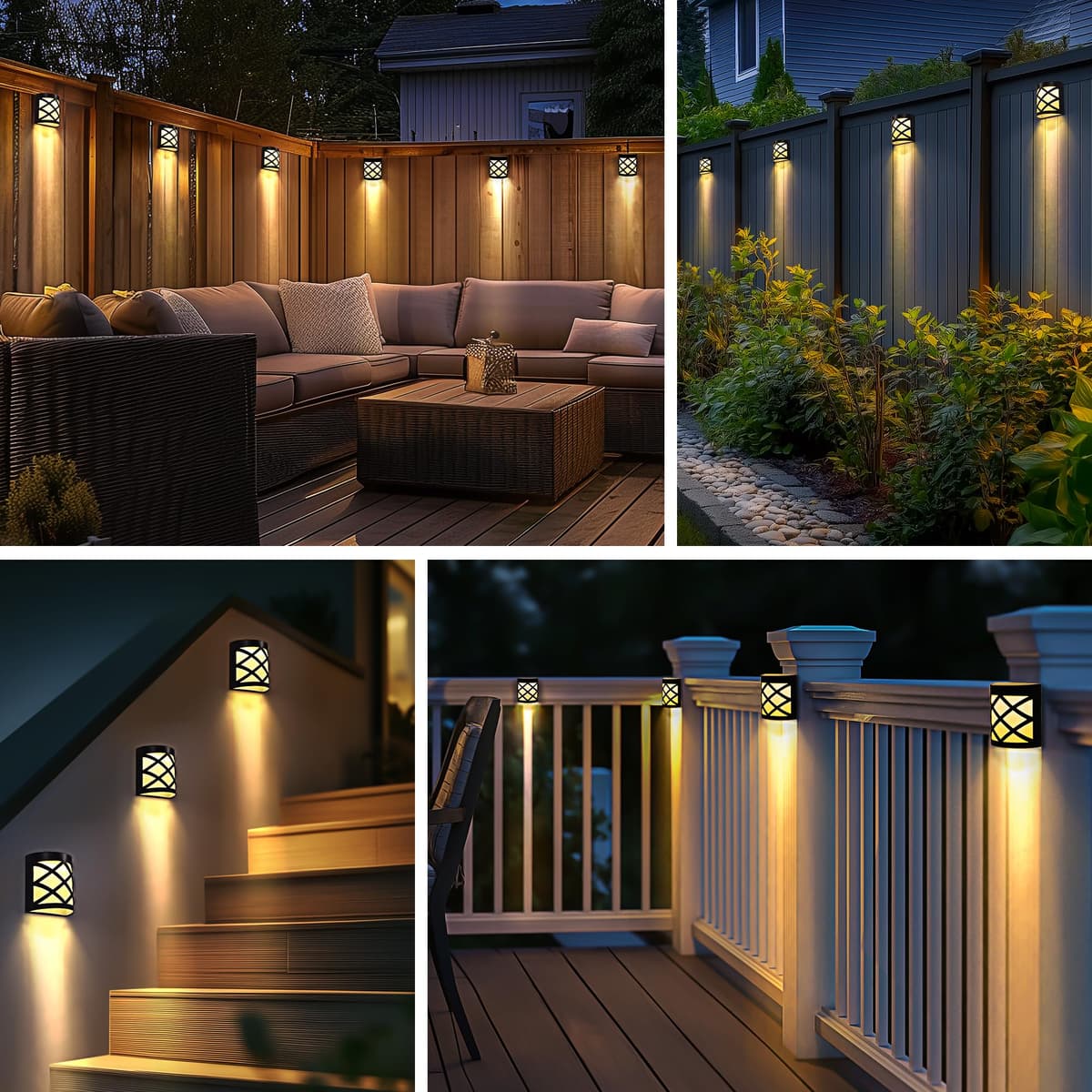 Solpex Solar Fence Lights, 8 Pack Waterproof Deck & Wall Lights - 6 LED Decorative Outdoor for Deck, Patio, Stairs, Yard, Path & Driveway (Warm White) — view 5