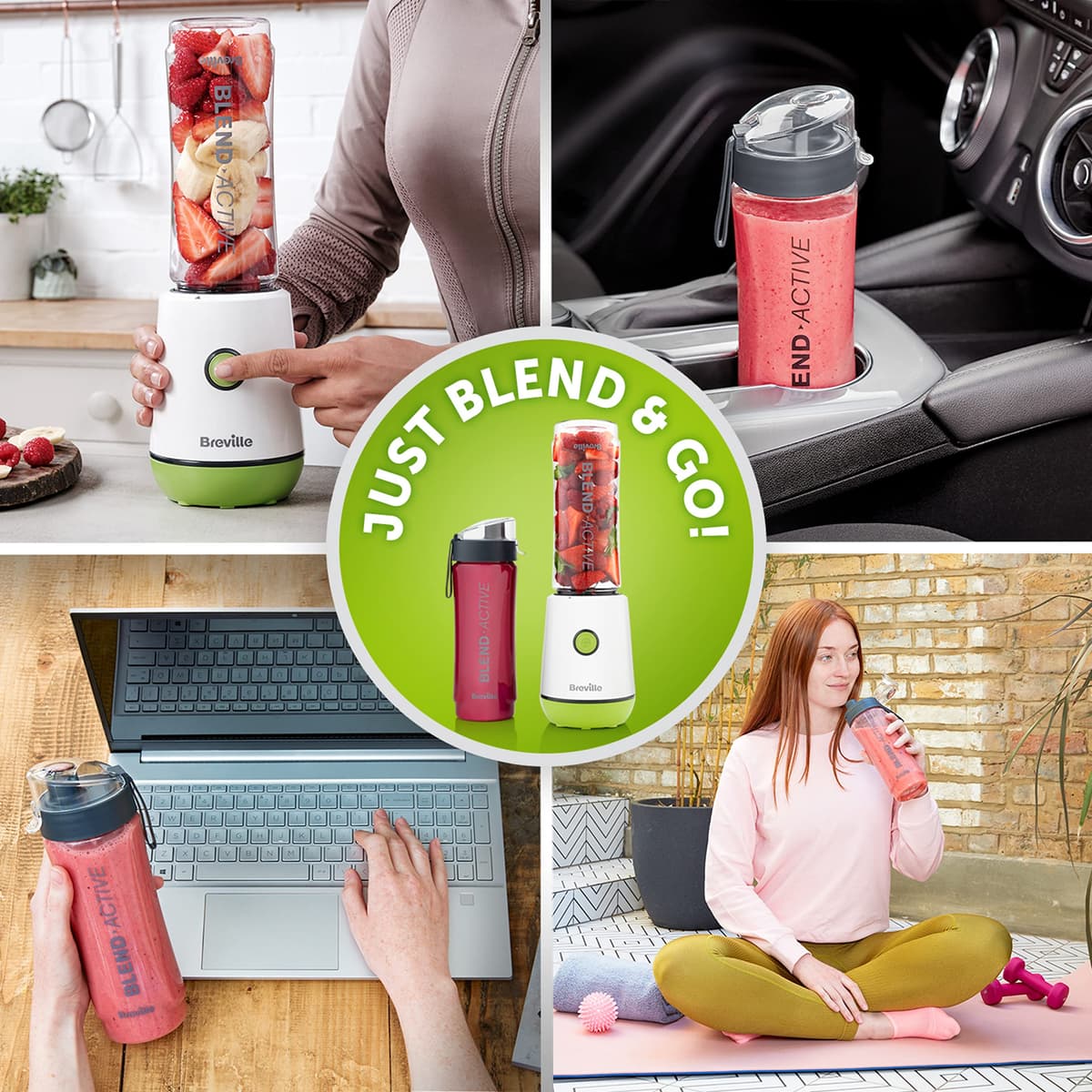 Breville Blend Active Personal Blender & Smoothie Maker | 350W | 2 Portable Blend Active Bottles (600ml) | Leak Proof Lids | White & Green [VBL246] — view 5