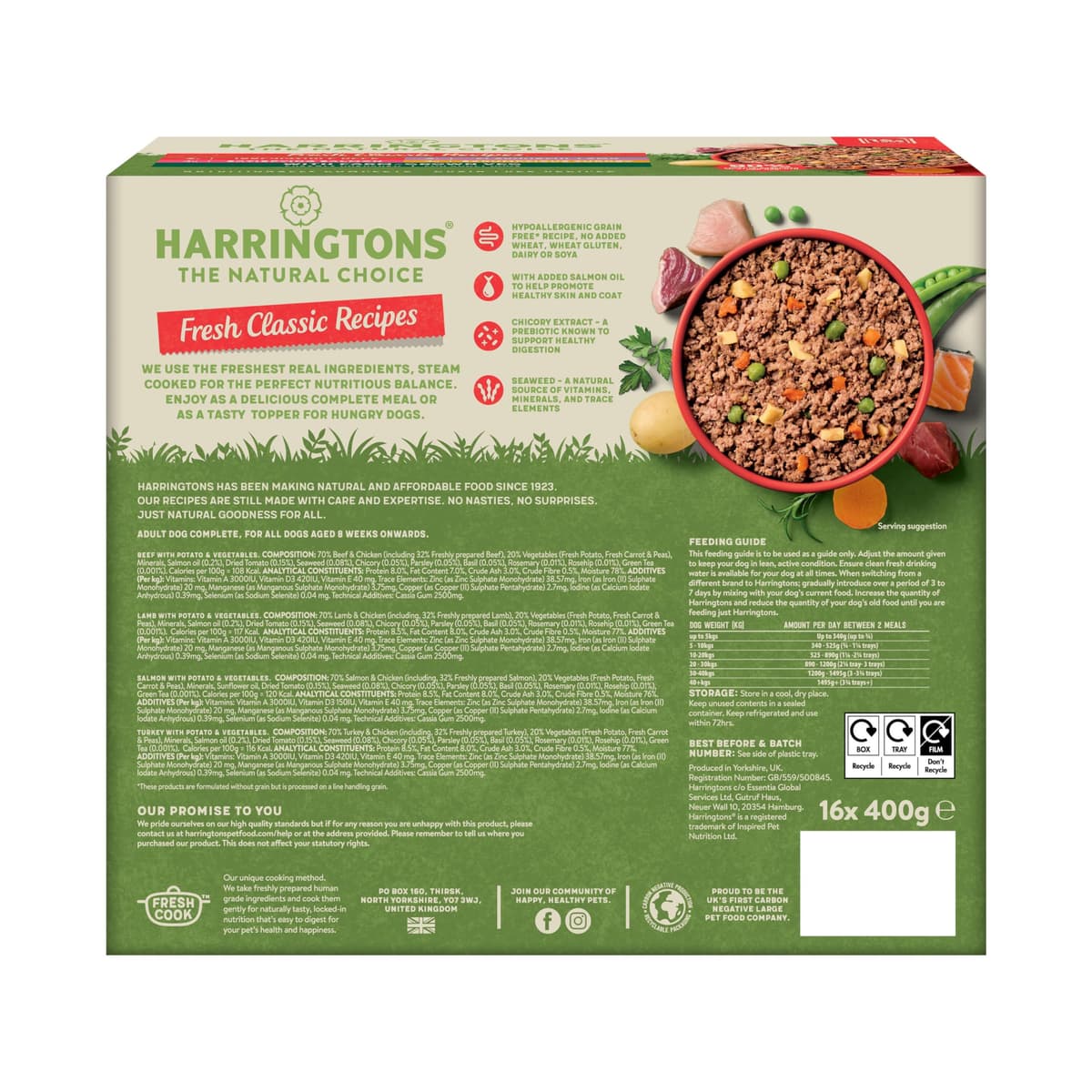 Harringtons Complete Wet Tray Grain Free Hypoallergenic Adult Dog Food Classics Bumper Pack 16x400g - Turkey, Lamb, Beef & Salmon - Made with All Natural Ingredients — view 3