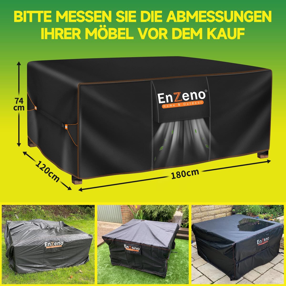 Enzeno Funda Mesa Exterior Impermeable,Cubierta Muebles Impermeable 180x120x74cm,Funda Conjunto Jardin Exterior Aplicable a Mesa y Sillas,Anti Viento, Anti UV — view 7