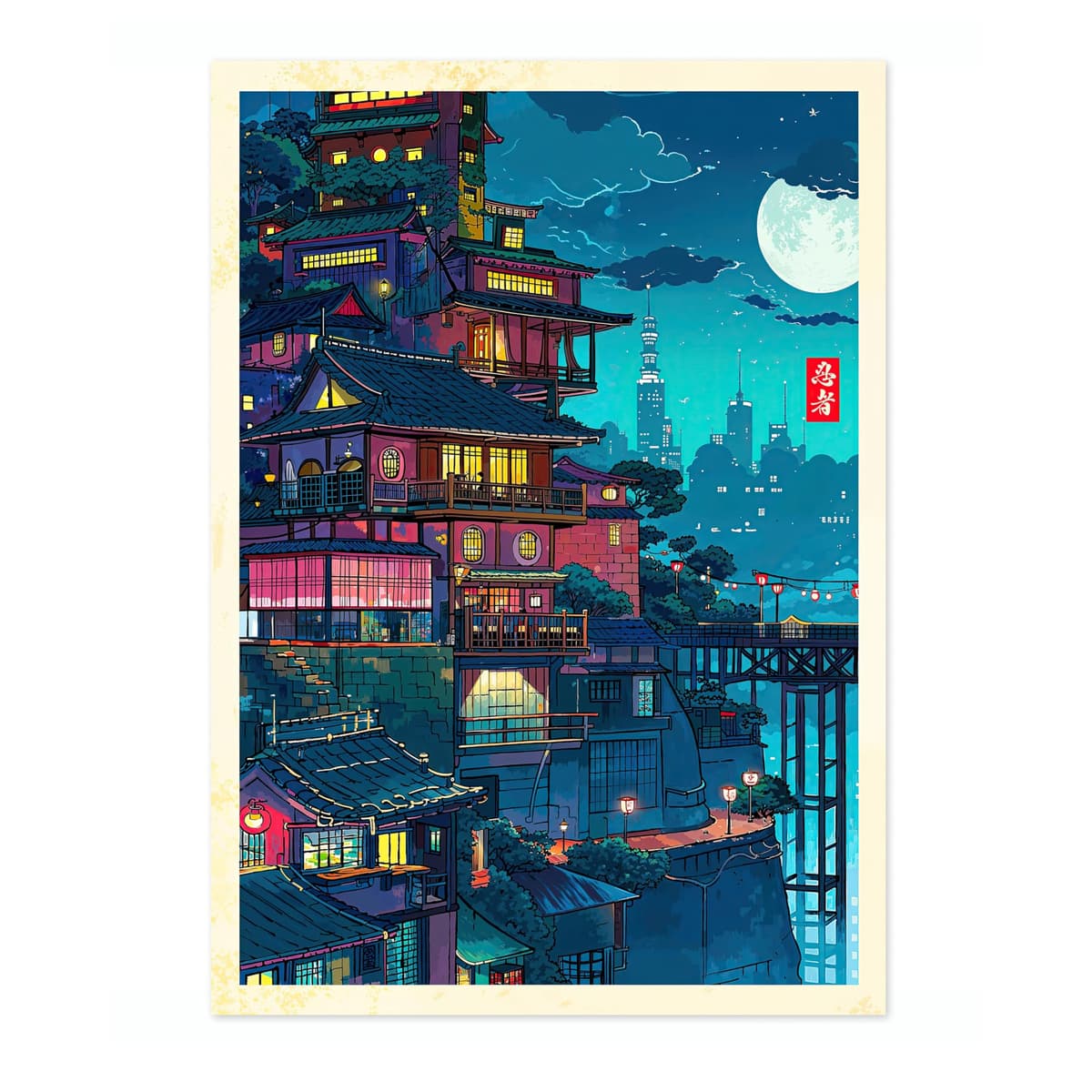 Tokyo Tea House Anime Woodblock Poster Modern Ukiyo-E, Japanese Cartoon Illustration Print, Archival Matte, A4 (Print Only) - 29.7x21cm — view 15