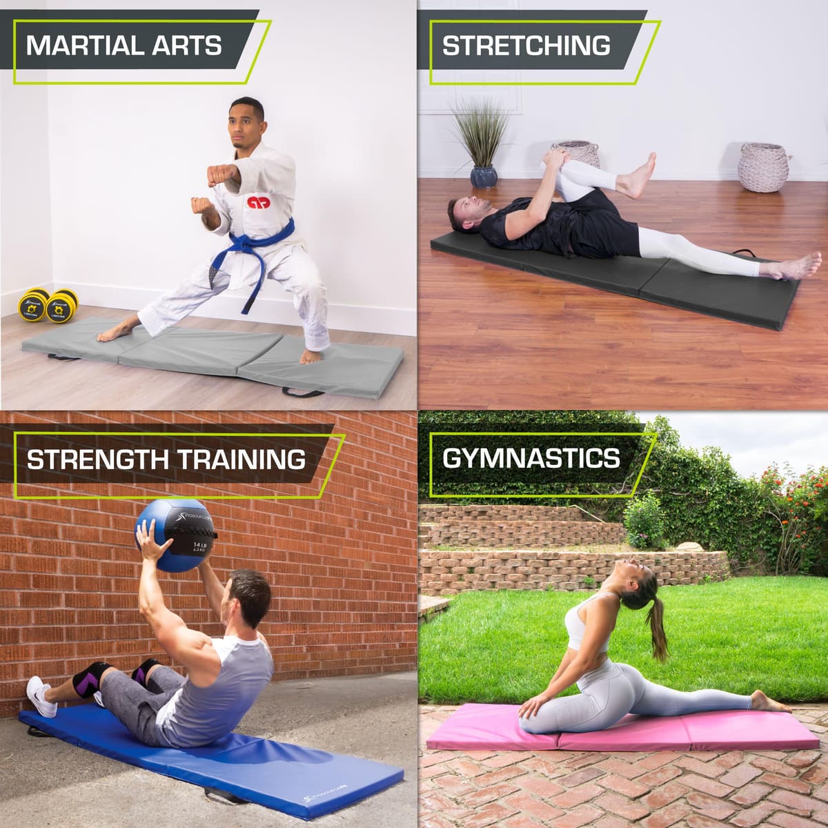 Prosource Fit - Esterilla de ejercicio plegable de tres pliegues de 6 x 2 pies con asas de transporte para artes marciales mixtas, gimnasia, estiramiento, entrenamientos centrales — view 5