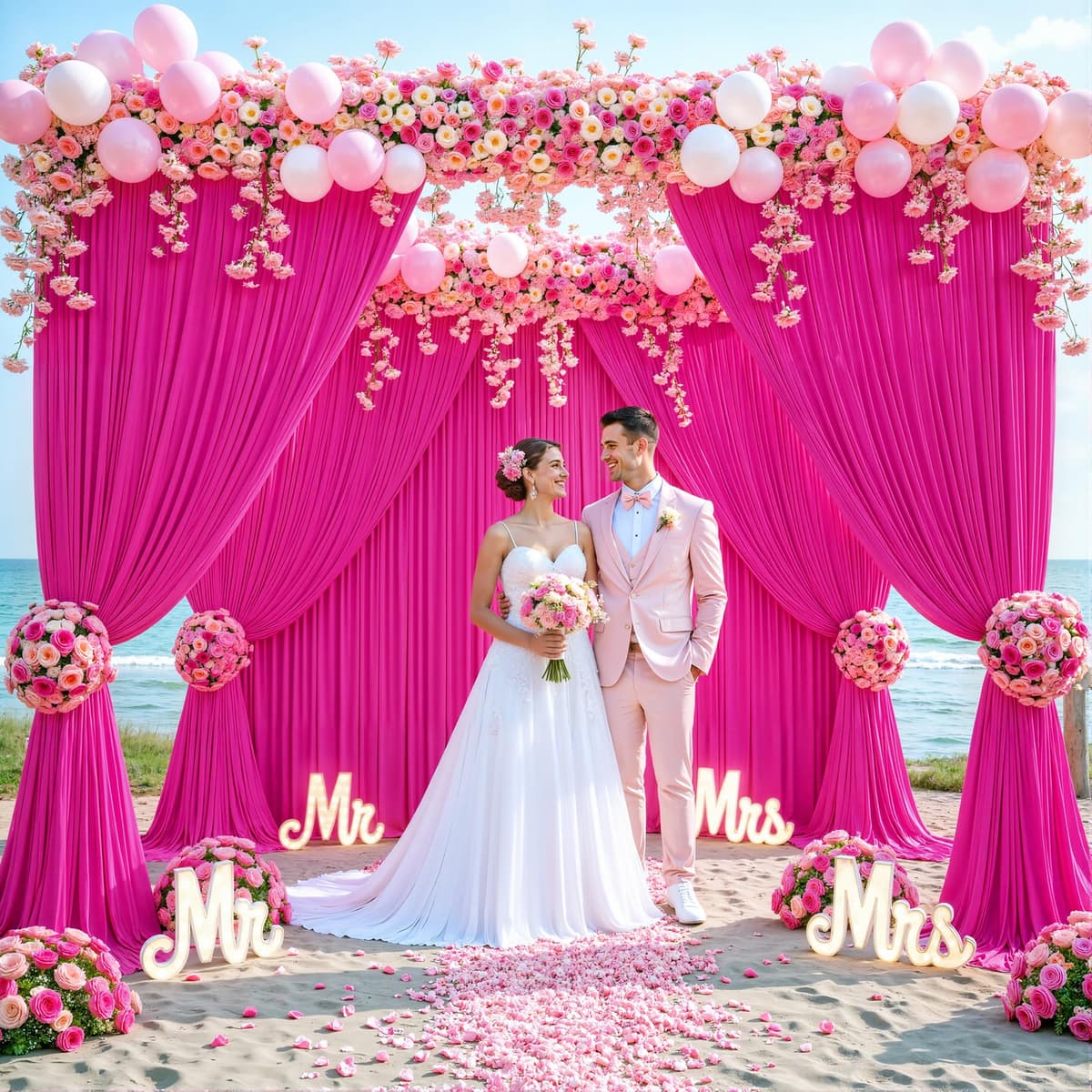 Suppromo 6 Panels Hot Pink Backdrop Curtain for Parties Fuchsia Wrinkle Free 30ft x 10ft Backdrop Drapes Panels for Baby Shower Birthday Photo Photography Fabric Background Decoration — view 2