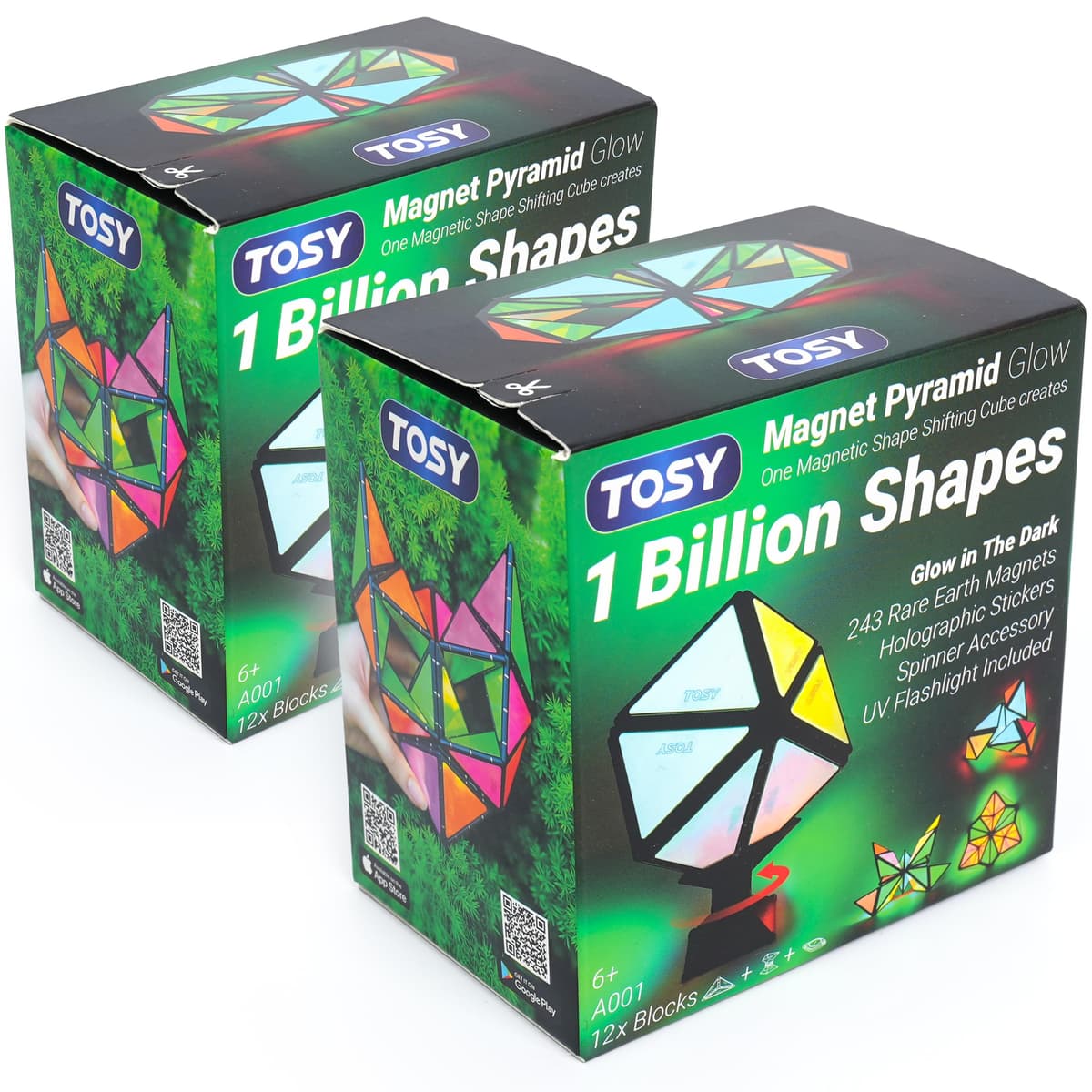 TOSY Magnet Pyramid Glow - 1 Cube Transforms into 1 Billion Shapes (Bunny, Egg Basket, Flowers, Heart), Easter Birthday Gift, 12 pcs, 243 Magnets, Glowing, Holographic Design, Puzzle/STEM Toy — view 15