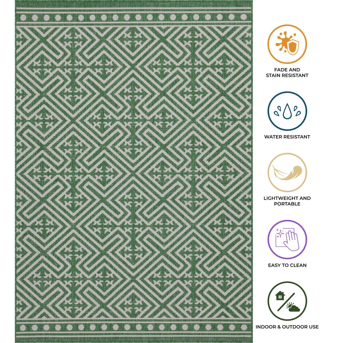 homeart Outdoor Rugs | Easy-Cleaning Indoor & Outdoor Area Rugs for Porch, Deck, Balcony, Garden, Picnic, Kitchen, Hallway | UV & Weather-Resistant Large Patio Rug Mats | Green Cream, 80 x 150 cm — view 7