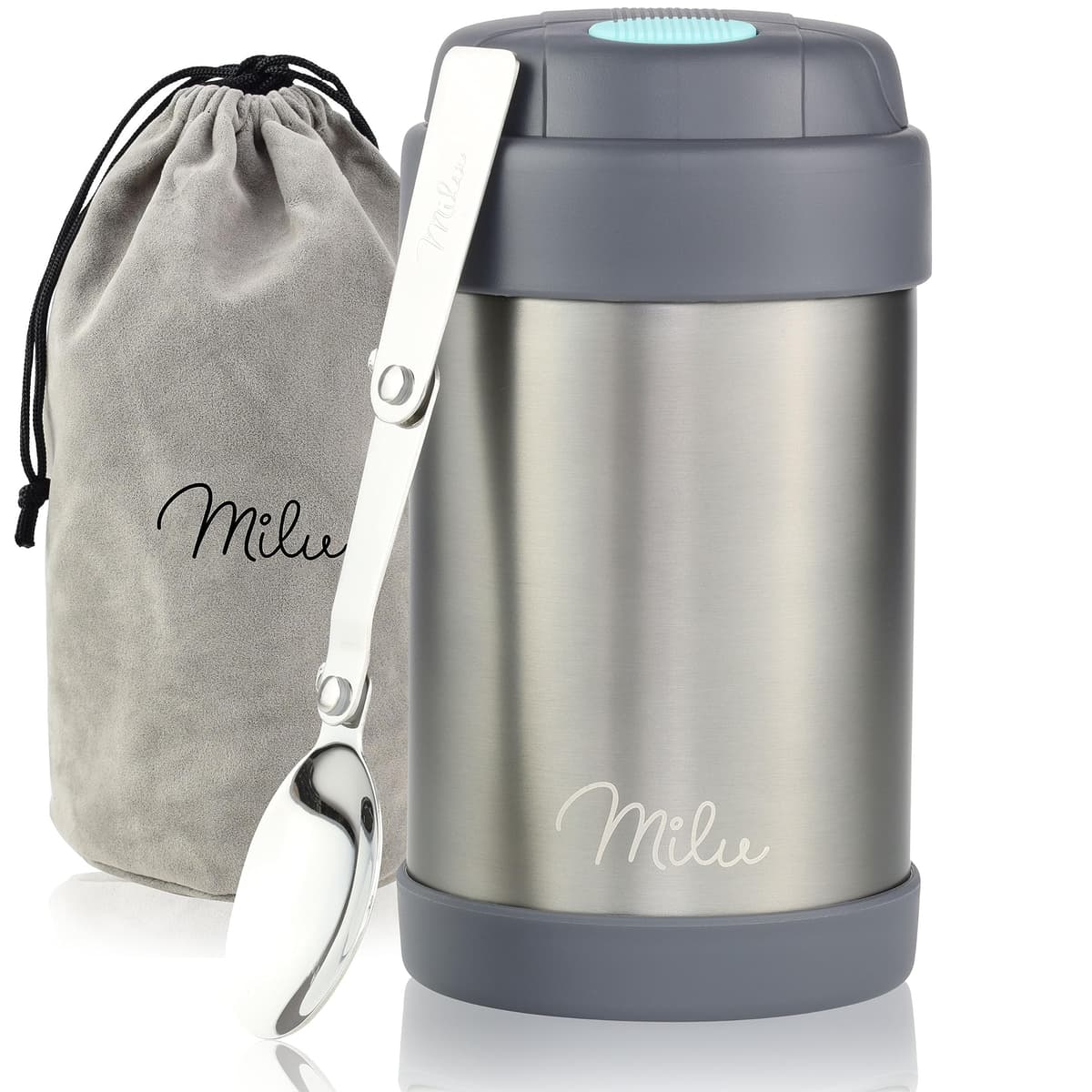 Milu Termo para Comida 450 ml Taza Aislada, Botella de Acero Inoxidable Aislada Alimentos, Beber y sopa de los niños de adultos Térmico (450ml/Verde Azul) — view 46