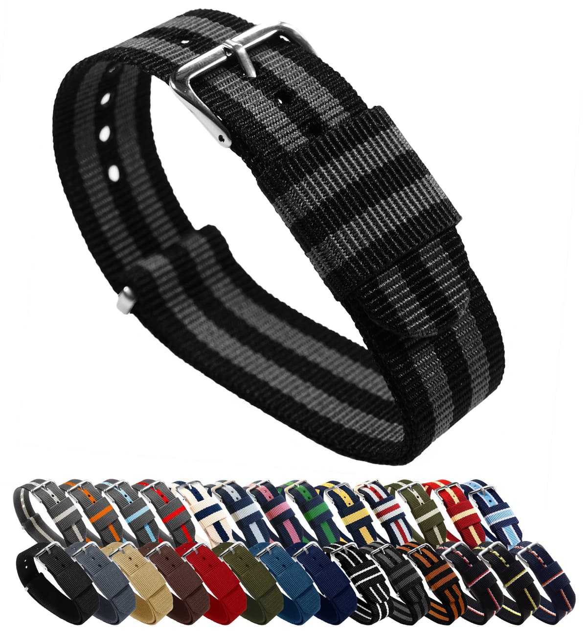 BARTON Military Style Straps - Choice of Color, Length & Width (18mm, 20mm, 22mm or 24mm) - Ballistic Nylon Straps