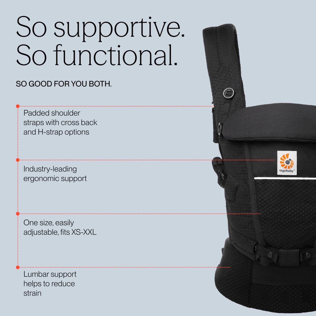 Ergobaby Adapt Baby Carrier for Newborns from Birth, 3 Positions, SoftFlex Mesh, Ergonomic Baby Belly Carrier, Back Carrier, Baby Carrier, Onyx Black — view 3