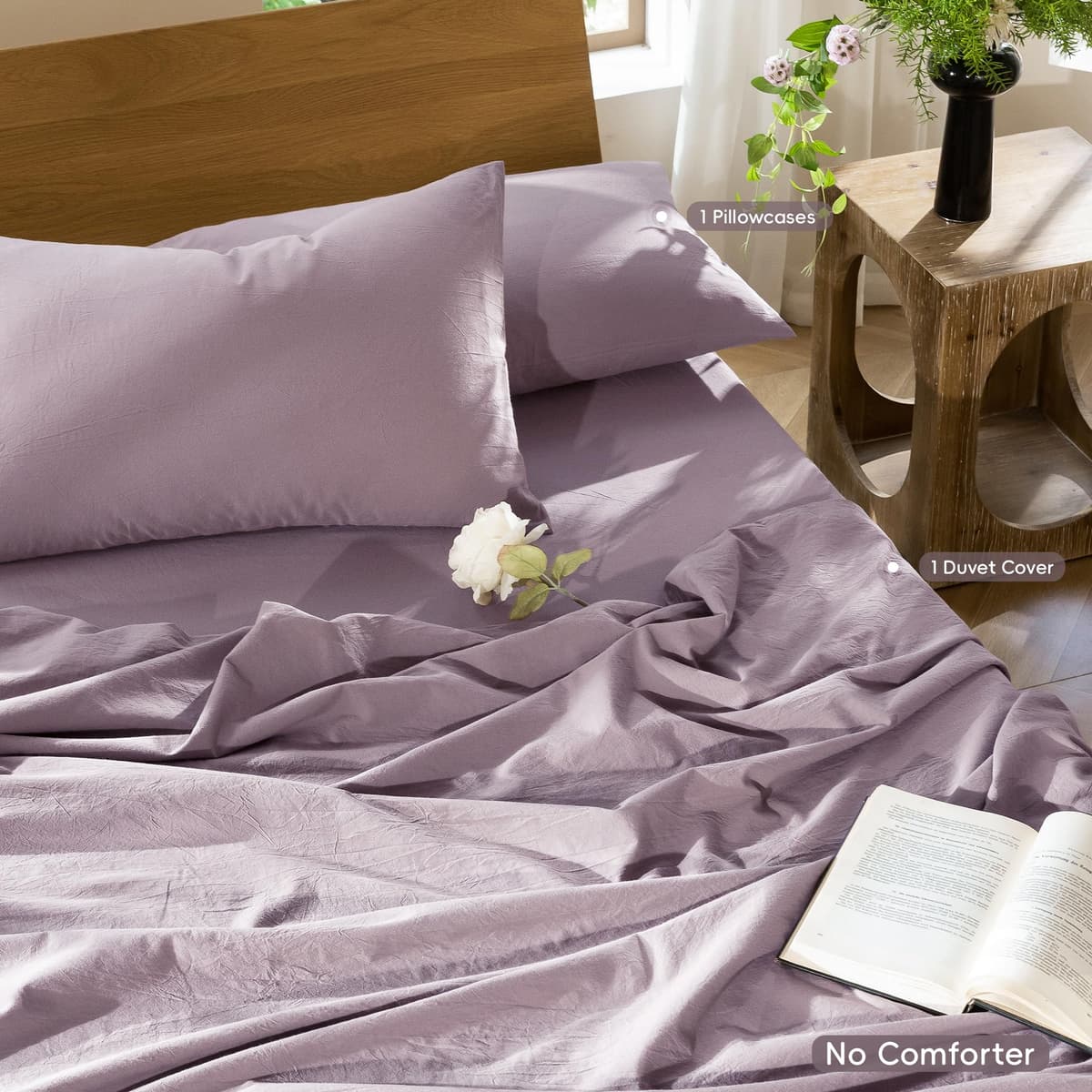 MooMee Bedding Duvet Cover Set 100% Washed Cotton Linen Like Textured Breathable Durable Soft Comfy (Tannish Linen Grey, King) — view 235