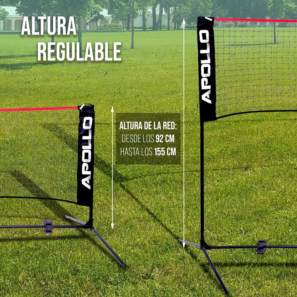Apollo Red de Voleibol | 300cm, 400cm, 500cm | Red de Bádminton Regulable en Altura en 3 Posiciones | Red de Tenis Incluye Estructura de Hierro Estable y Bolsa de Transporte — view 5