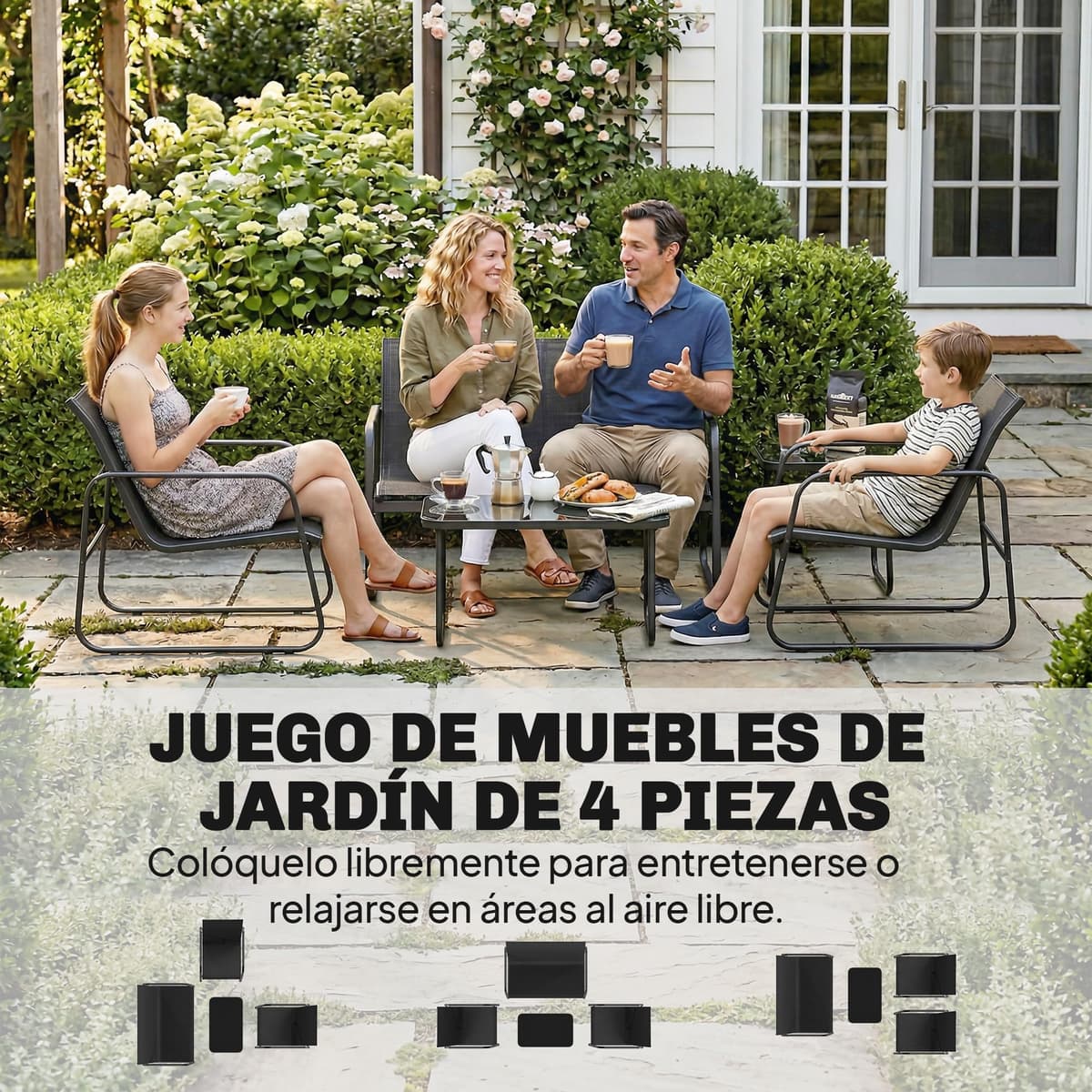 Outsunny Conjunto Jardín Exterior de 4 Piezas, Muebles Jardín Exterior con Sofá de 2 Plazas, 2 Sillones, Mesa de Vidrio Templado, Tela de Textilene Transpirable, Estructura de Acero, Gris Oscuro — view 3