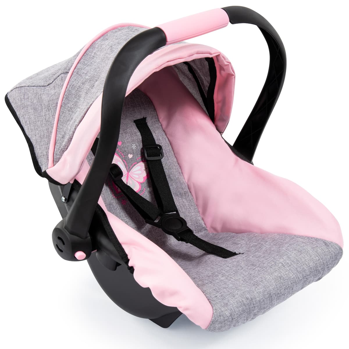 Bayer Design 67933Aa, Silla de Coche Easy Go, Accesorios, Asiento Para Bebé Muñeco, Gris, Rosado, Mariposa, Color Rosa