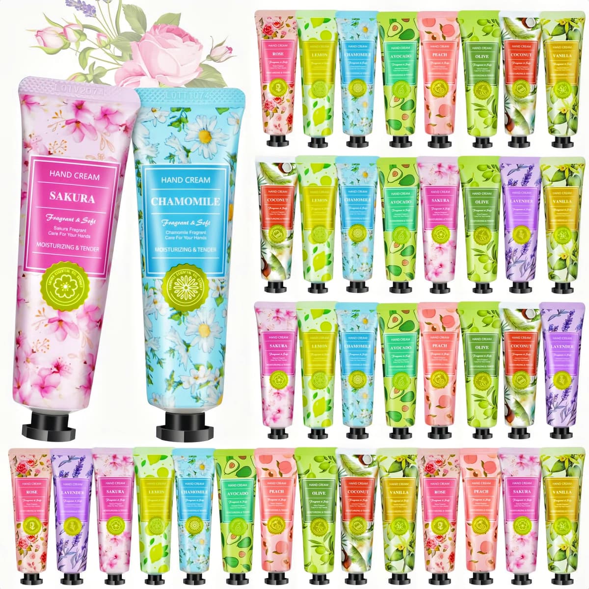 Mini crema per le mani 40 pezzi, creme mani set donna regalo 10 fragranze, creme mini donna regali viaggio, set regalo per colleghe, fidanzata, compleanno, Natale, San Valentino