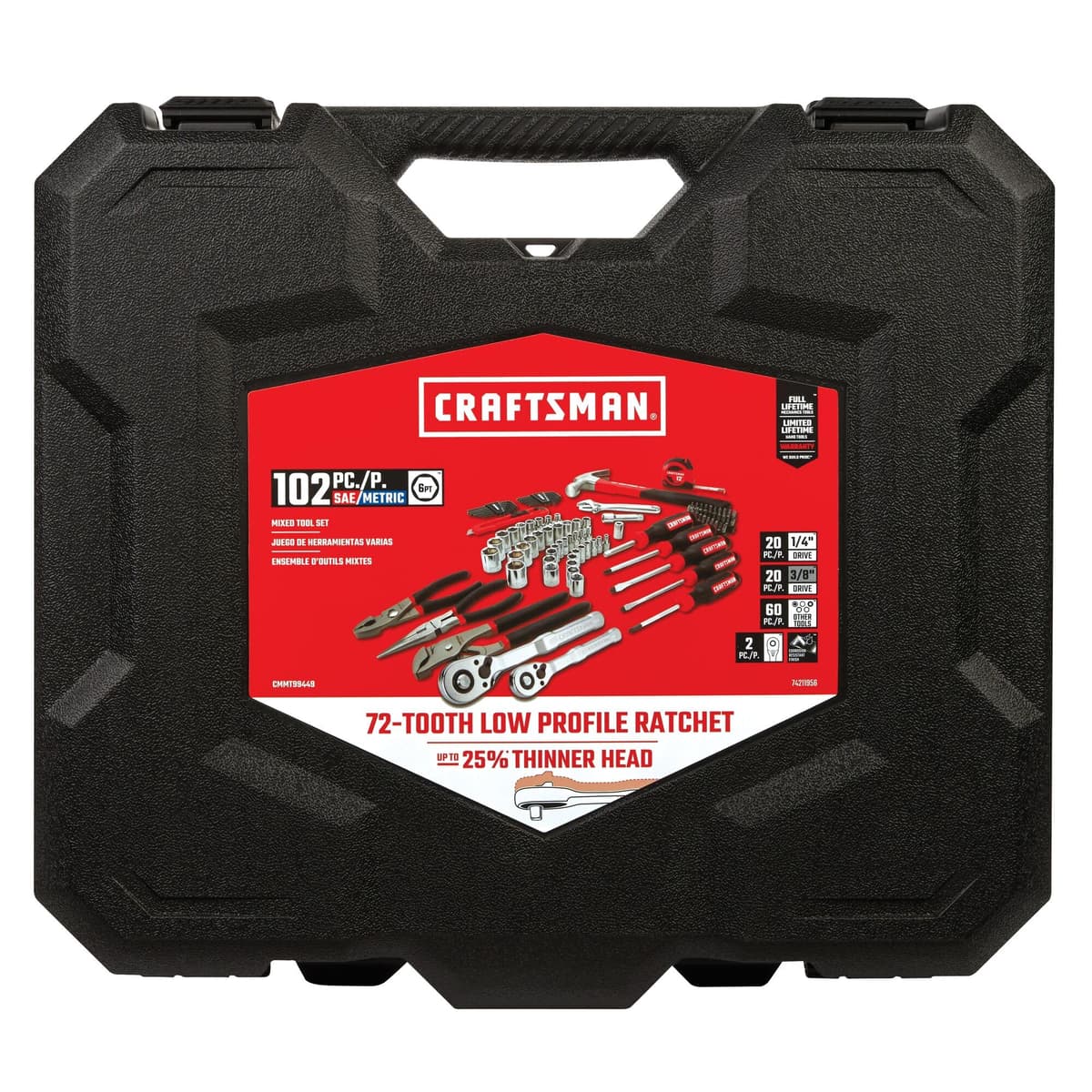 CRAFTSMAN 102-Piece Tool Kit for Home and Car, Durable Hand Tools Set with SAE and Metric Socket Set, Screwdrivers, Wrench, Hammer, Pliers, Knife, Hex Keys, Specialty Bits, Tape Measure (CMMT99449) — view 6