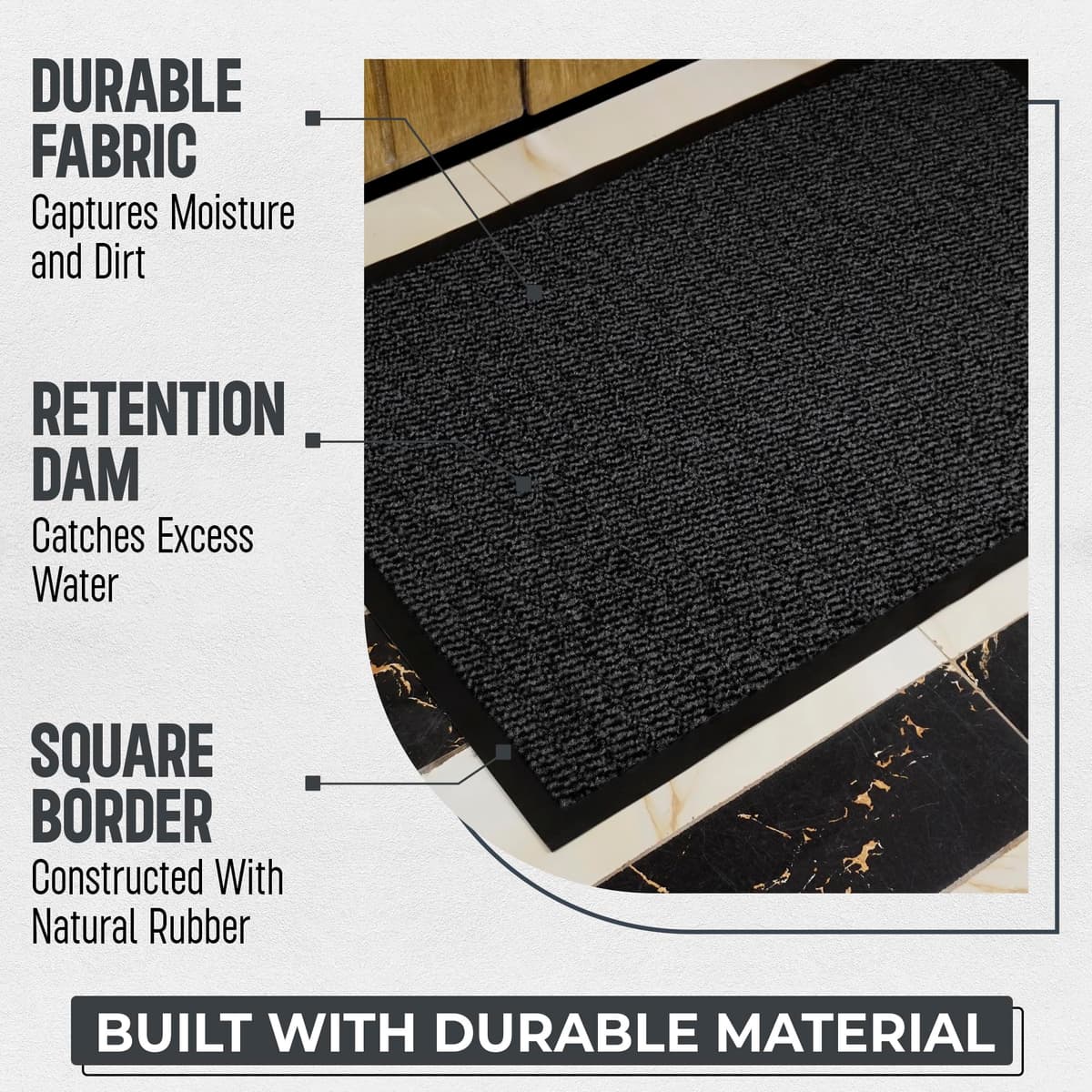 TrendMakers Door Mat Indoor & Outdoor Non-Slip Rubber Backed door mats indoor Super Absorbent Washable Dirt Trapper doormats - Durable & wrinkle-free Barrier Rug (Anthracite/Black - 40cm x 60cm) — view 3