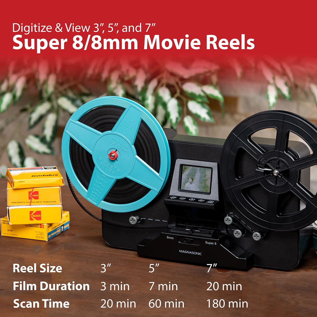 Magnasonic Super escáner de película de 8/8 mm, Convierte la película en Video Digital, Pantalla Vibrante de 2.3 Pulgadas, digitaliza y ve carretes de película de 3, 5 y 7 Pulgadas (FS81) — view 2