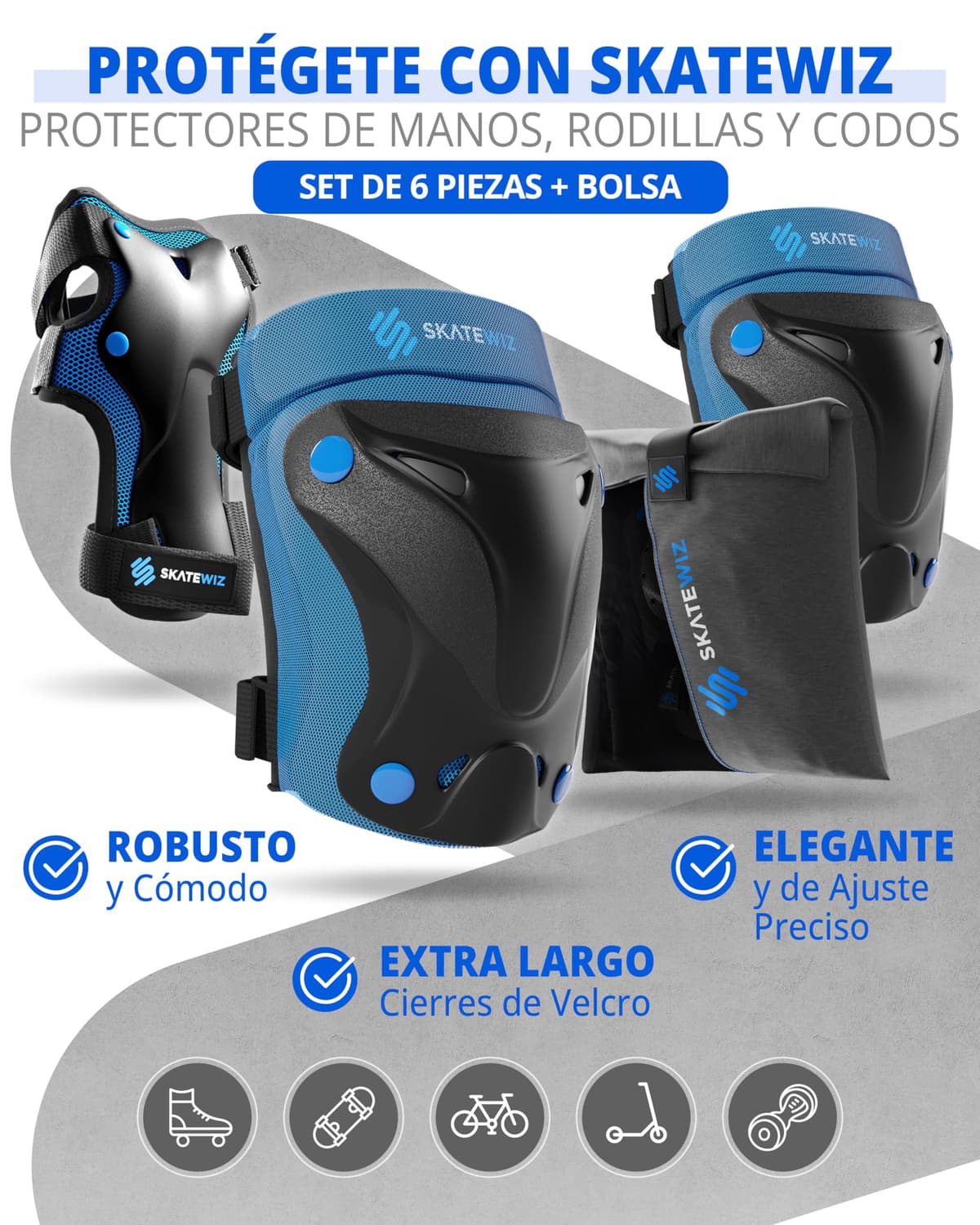 SKATEWIZ Protecciones Patines Niña, Niño e Adulto [6 piezas] Rodilleras y Coderas Niño Patinaje, Patines, Rodilleras Para Niños - Marca Alemana — view 3