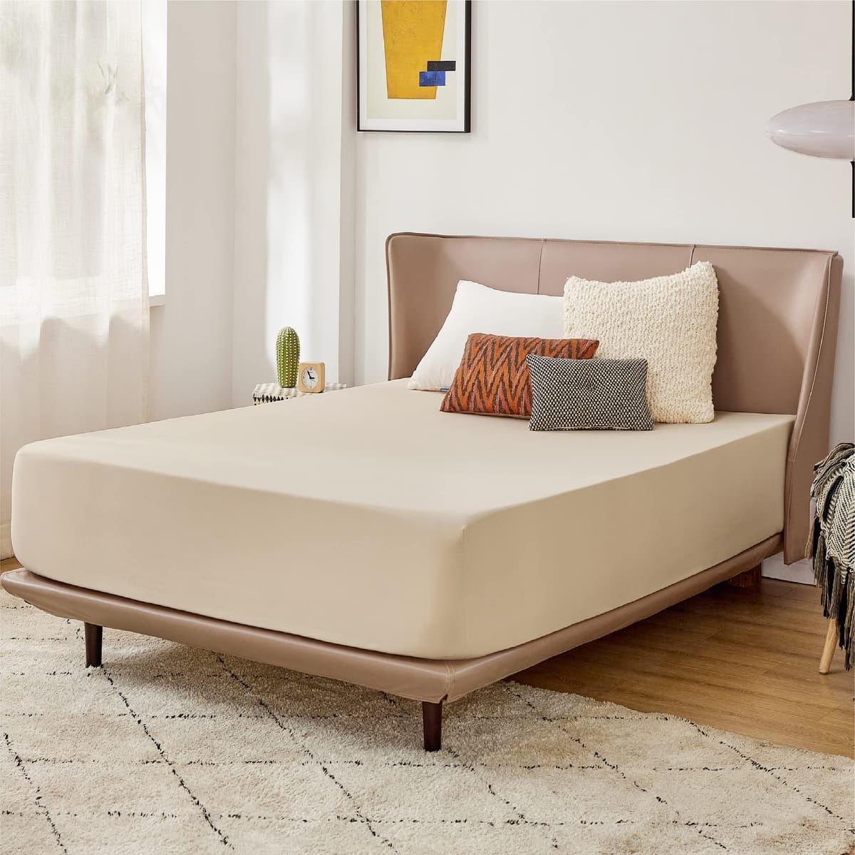 Bedsure Small Double Fitted Sheet - Bed Sheets Extra Deep Pocket 16 Inches (40 cm), Soft Brushed Polyester Microfiber Material for 3/4 Bed, Beige, 122x190cm — view 8