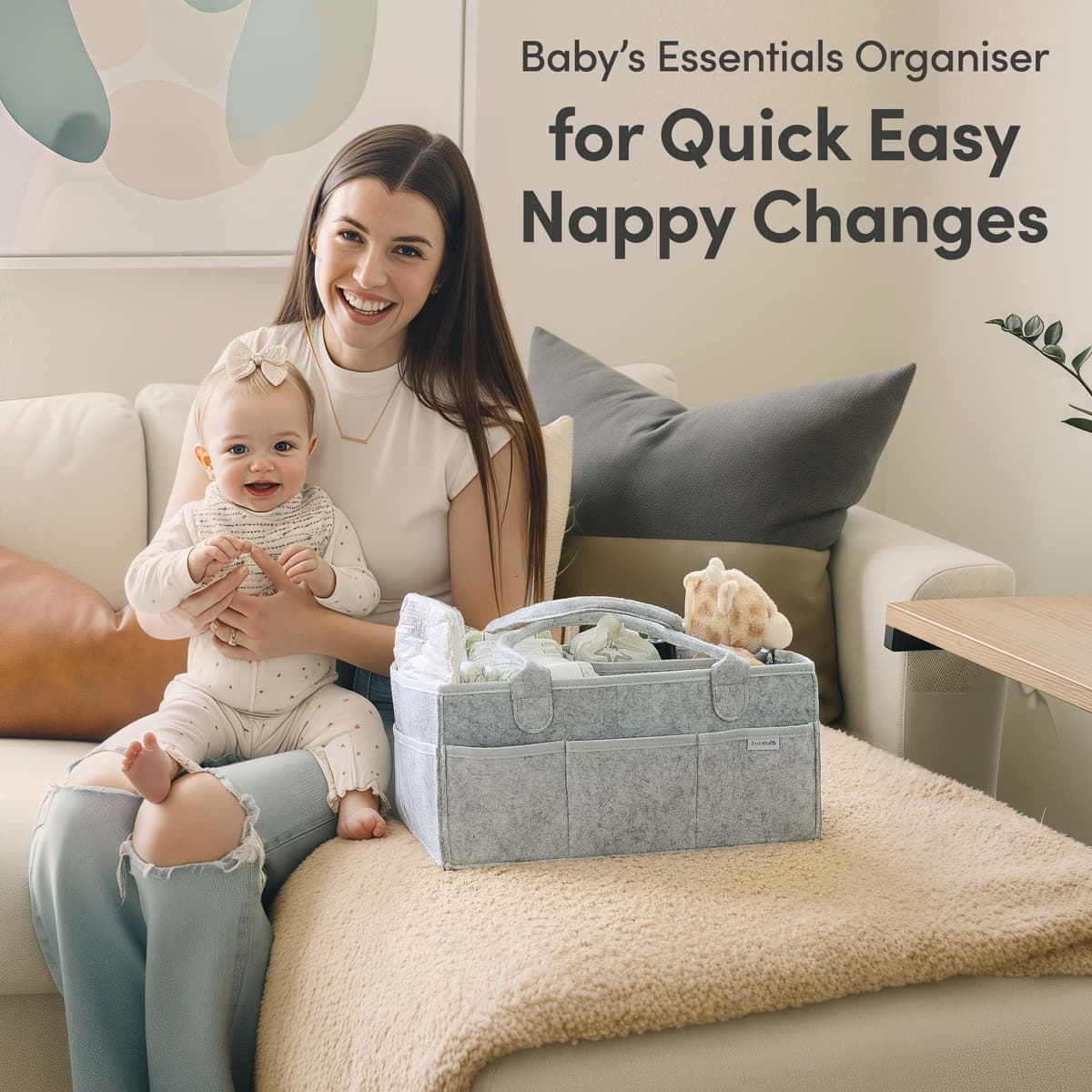 PUTSKA Nursery Storage Basket - Baby Nappy Caddy Organizer for Nappy Station, Newborn Essentials, Baby Shower Gifts and Registry Must-Haves for Boy or Girl — view 2