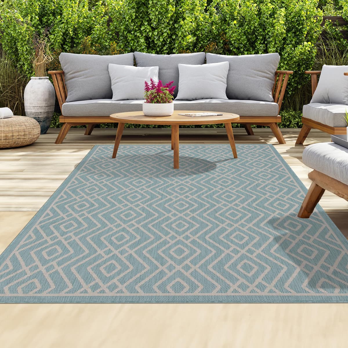 homeart Outdoor Rugs | Easy-Cleaning Indoor & Outdoor Area Rugs for Porch, Deck, Balcony, Garden, Picnic, Kitchen, Hallway | UV & Weather-Resistant Large Patio Rug Mats | Green Cream, 80 x 150 cm — view 51
