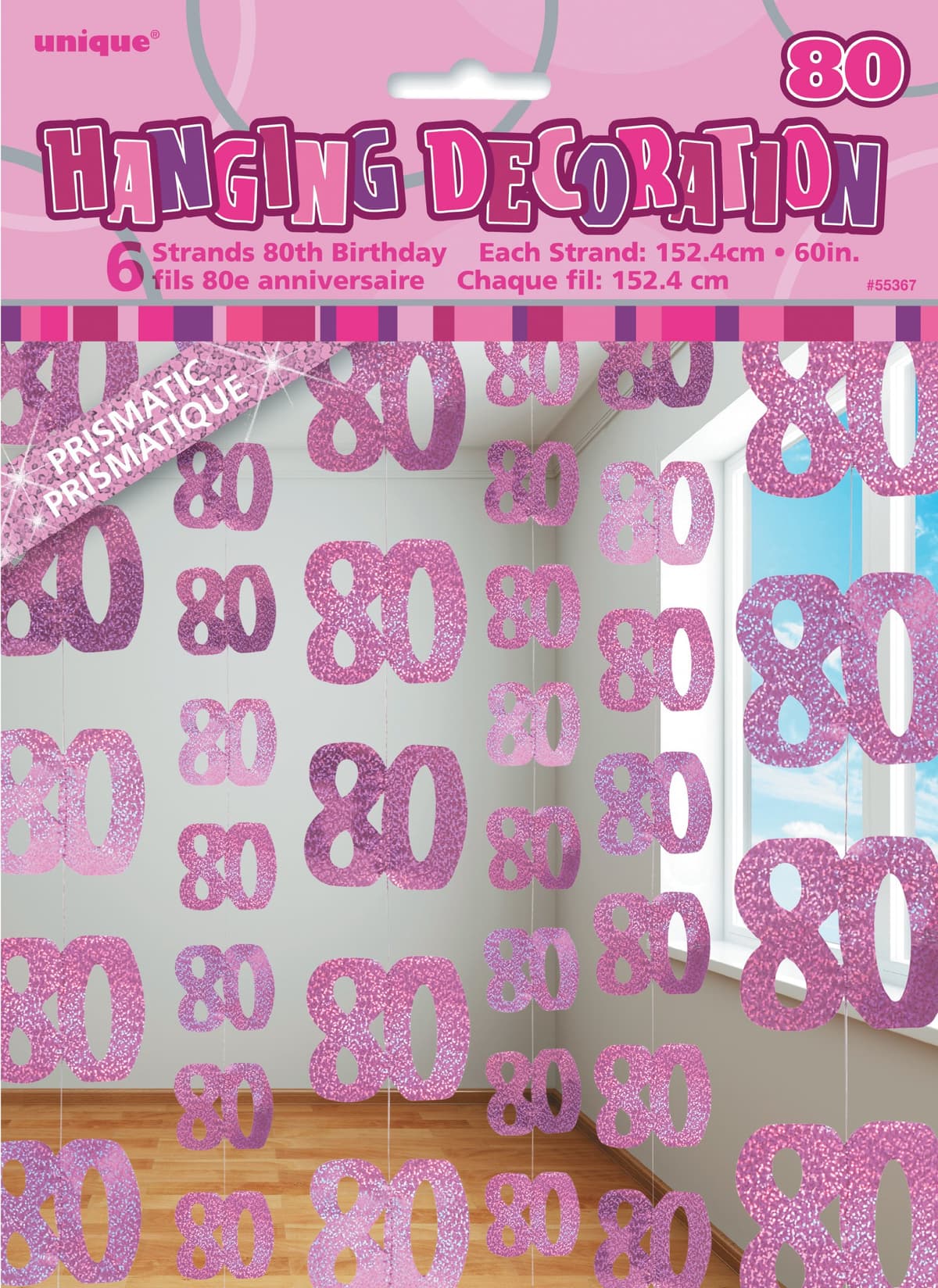 Unique Party 92068 - 9ft Foil Glitz Pink Happy 80th Birthday Banner — view 188