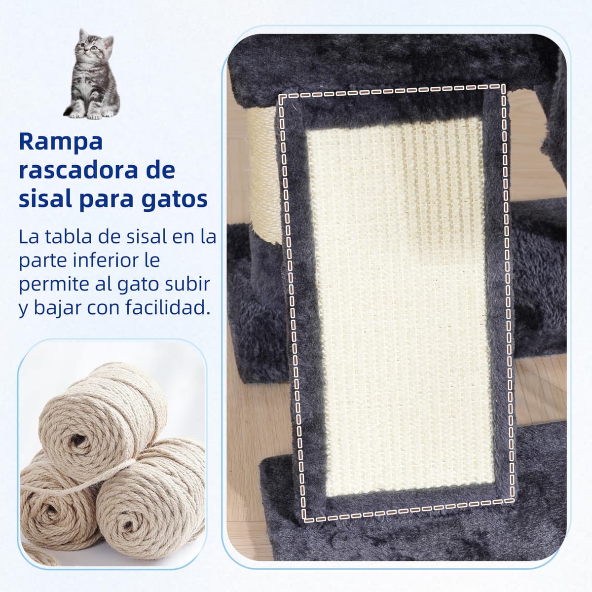 Gitelsnour Rascador para Gatos de Interior, Árbol para Gatos para Gatitos, con Postes, Plataforma Superior Desmontable, Pompones, Cuevas, Cestas, Gris Ahumado GCT006SG — view 5