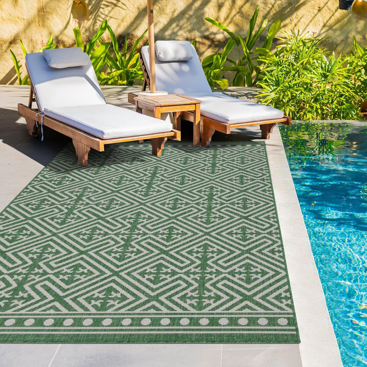 homeart Outdoor Rugs | Easy-Cleaning Indoor & Outdoor Area Rugs for Porch, Deck, Balcony, Garden, Picnic, Kitchen, Hallway | UV & Weather-Resistant Large Patio Rug Mats | Green Cream, 80 x 150 cm — view 4