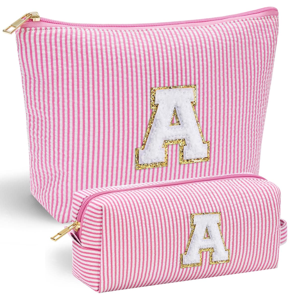 Parima Personalized Makeup Bag for Women - Cosmetic Bag Travel Toiletry Bags Brush Holder Birthday Gifts for Women Her Wedding Bridesmaid Friend Sister Teacher Wife Pink Initial A Personalised Gifts