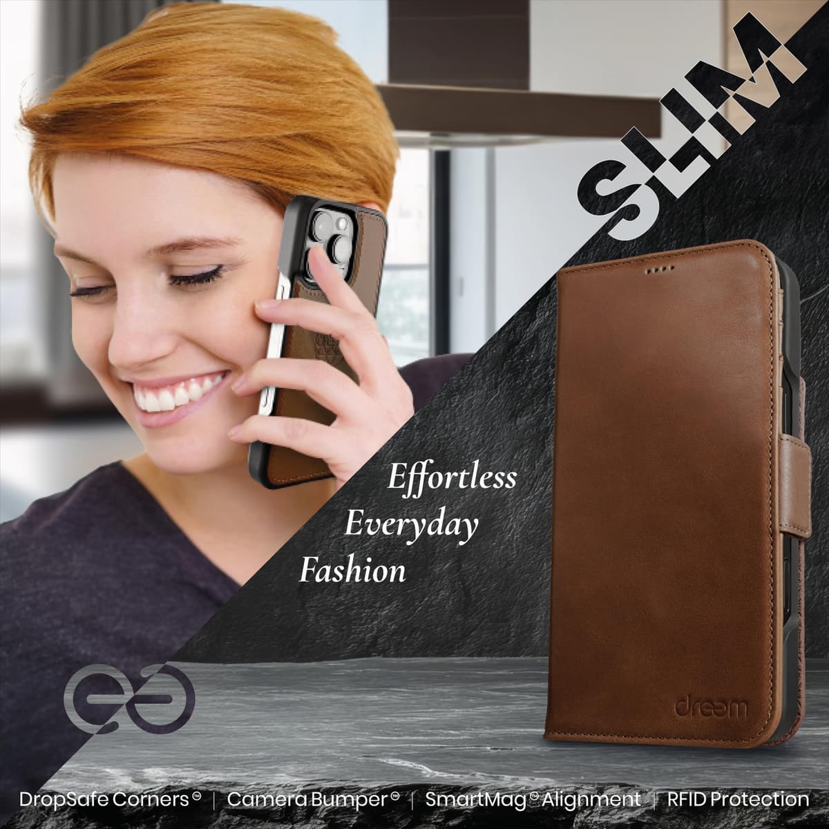 dreem Wallet Case for iPhone 15 Pro Max, Revolutionary Vert/Hor Phone Stand, Magnetic Detachable Vegan Leather Flip Cover RFID Blocking Card Holder, MagSafe-Fit, Gift Box [Fibonacci: Chocolate] — view 4