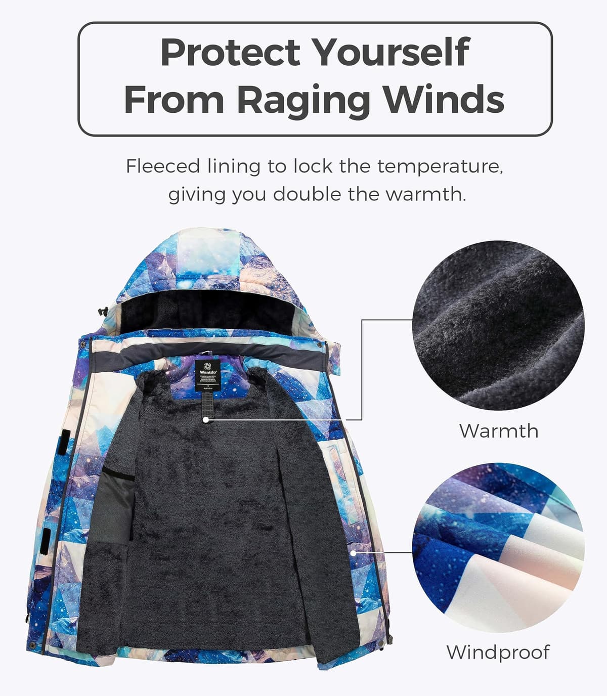 Wantdo Chaqueta de Esquí Cálida para Mujer con Forro Polar Chaqueta de Snowboard Impermeable con Capucha Abrigo de Montaña Impermeable Antiviento Mujer — view 4