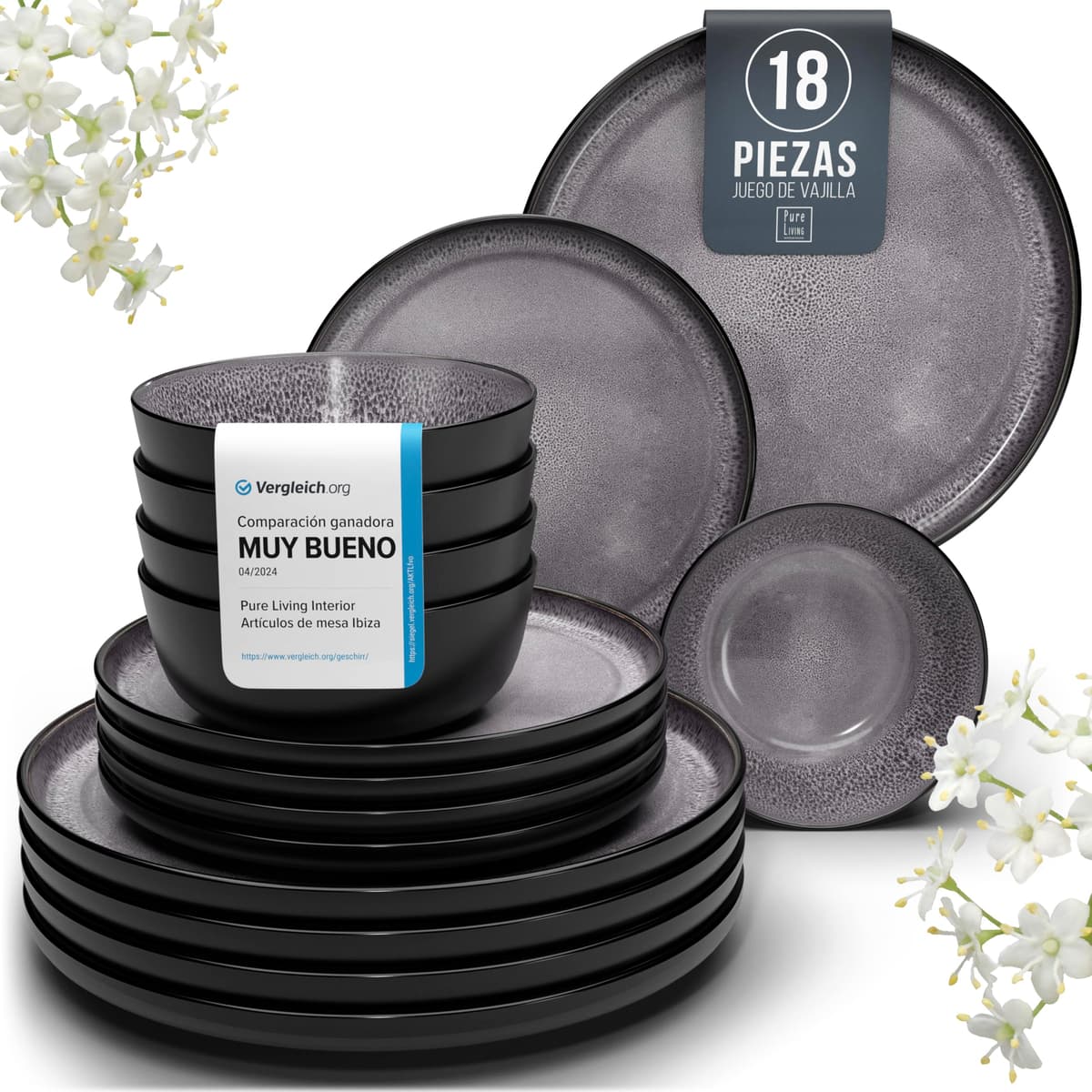 Juego de 6 platos hondos Ibiza – gres premium, resistente a los arañazos, apto para lavavajillas, microondas – Elegante juego de platos hondos – Platos de pasta hondos grandes – Pure Living vajilla — view 18