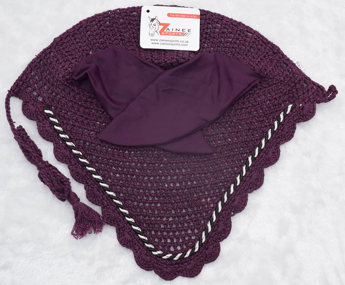 ZAINEE HORSE FLY VEIL EAR BONNET NET BREATHABLE COTTON HAT EQUESTRIAN (Pony, Berry) — view 4