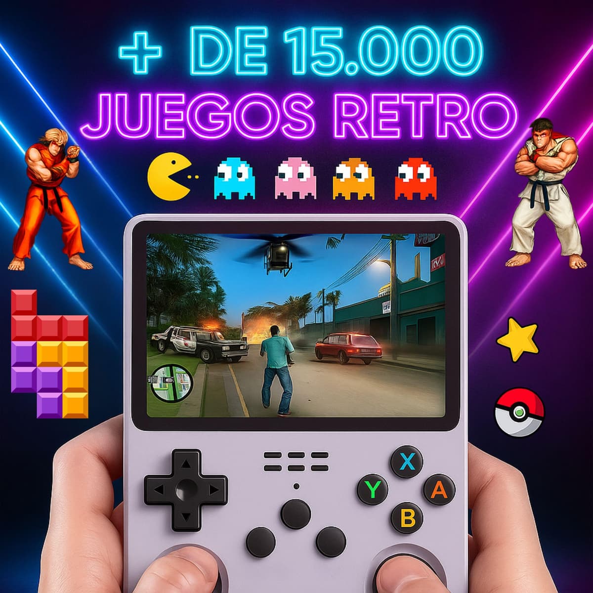Retro Portable Console with 20,000 Games – 2025 Version – Mini Arcade Console – Games for PS1, PSP, N64, NDS, SuperN, GameB, GBA, NeoG, etc. – HD Screen 3.5' 640 x 480 – Reject Imitations (White) — view 2