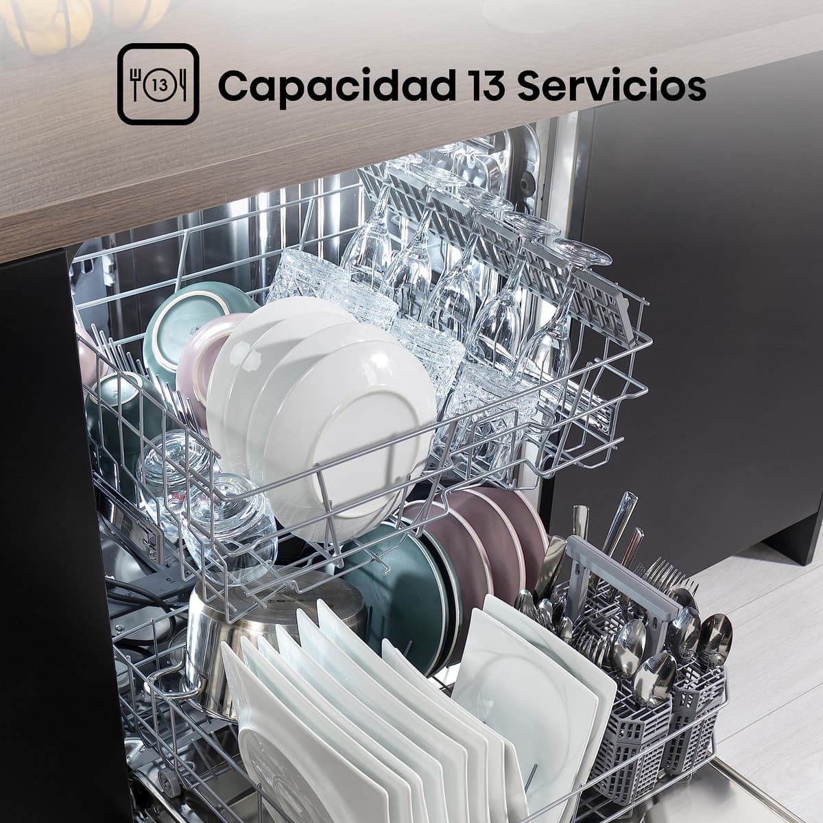 Hisense HS622E10X - Lavavajillas, Capacidad para 13 servicios, 60 cm, Programa ECO, Silencioso, 2, Filtro autolimpiable, Contador digital, Libre instalación, Inox — view 3