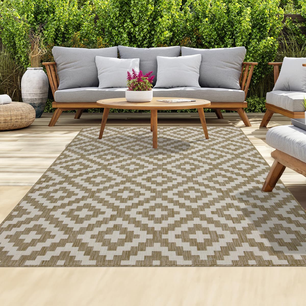 homeart Outdoor Rugs | Easy-Cleaning Indoor & Outdoor Area Rugs for Porch, Deck, Balcony, Garden, Picnic, Kitchen, Hallway | UV & Weather-Resistant Large Patio Rug Mats | Green Cream, 80 x 150 cm — view 47
