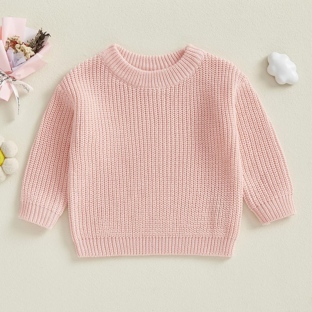 Geagodelia Toddler Baby Boy Girl Warm Sweater Long Sleeve Crew Neck Solid Color Knitted Pullovers Tops Knit Jumpers Sweatshirt Chunky Knitwear Fall Winter Clothes Outfits — view 2