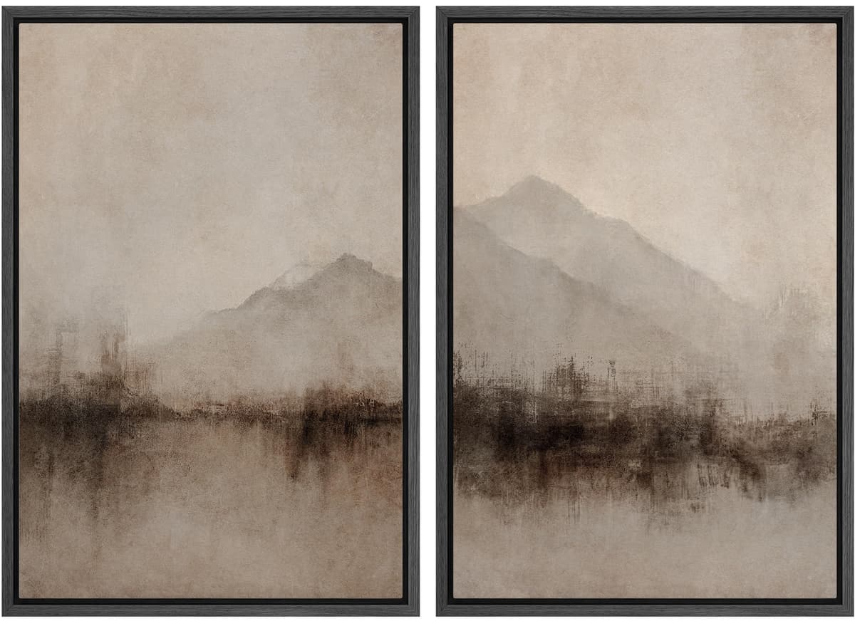 MUDECOR Framed Canvas Print Wall Art Set Watercolor Pastel Duotone Tan Landscape Abstract Shapes Illustrations Modern Art Decorative Contemporary for Living Room, Bedroom, Office - 24"x36"x2 Natural — view 75