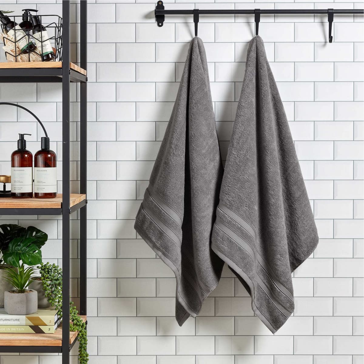 Christy Chroma Bath Towels | Set of 2 | Highly Absorbent Heavyweight 675GSM | Bold and Bright | Soft Velvety Smooth Bathroom Shower Towels | 100% Cotton | Sustainably Made | Ash Grey — view 6